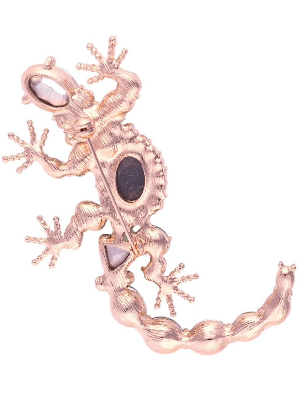 Green Rhinestone Gecko Lizard Brooch Pin Gold Tone Statement Jewelry - Picture 4 of 5